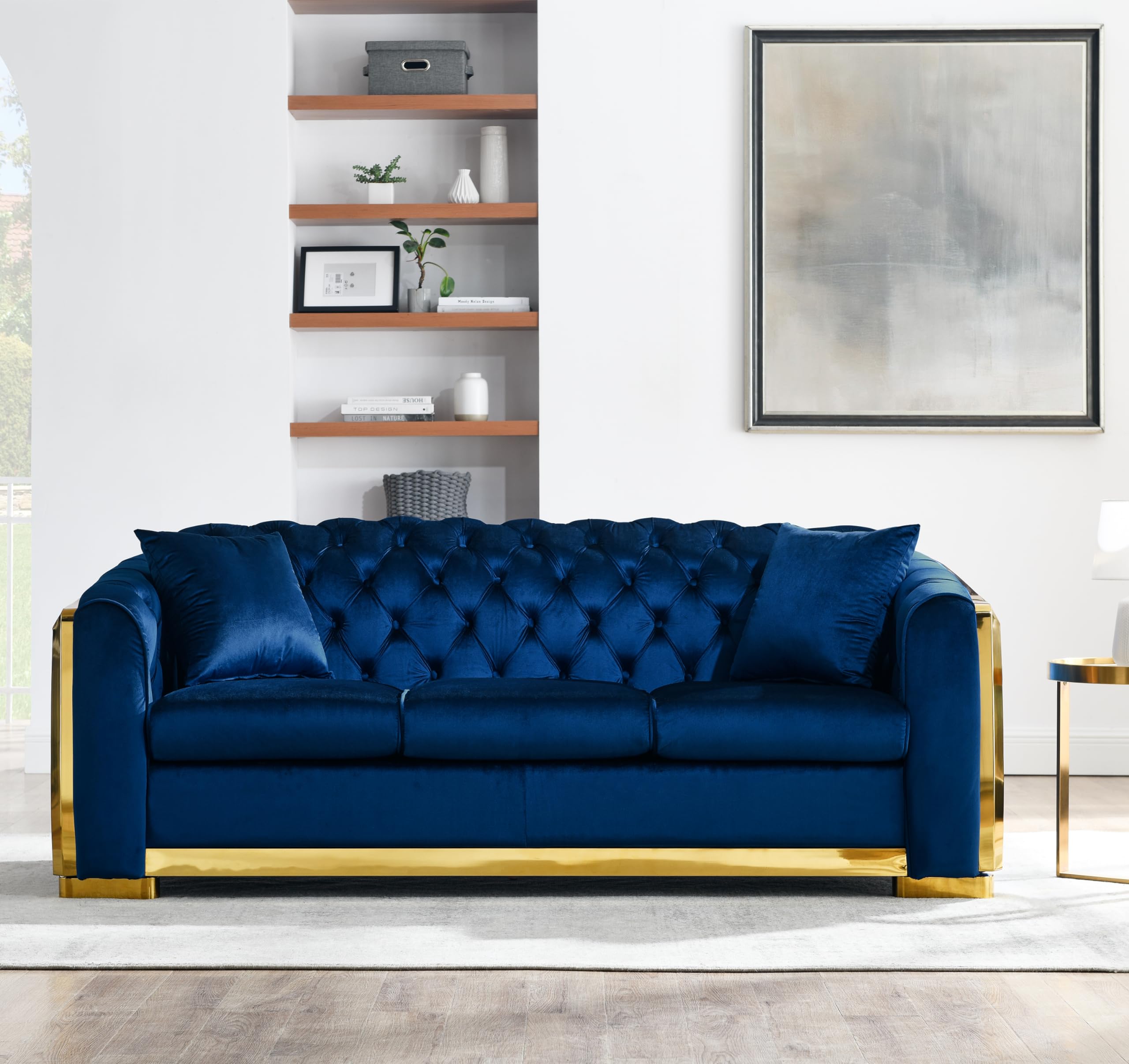 Amazon.com: Tomkate Velvet Button Tufted 3 Seater Sofa Couch, 83.9